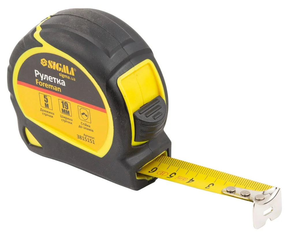 Рулетка прогумована без ремінця 5 м х 19 мм Foreman Sigma (3815151)
