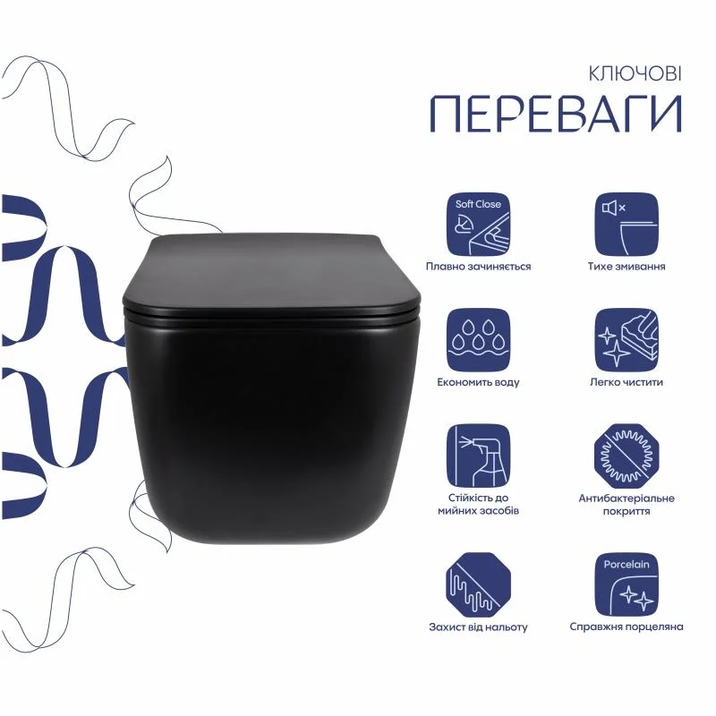 Унітаз підвісний Qtap Gemini Ultra Quiet QTGEM28BLM50505 Чорний (Slim, Duroplast, Soft-close, Quick Release) - фото 3