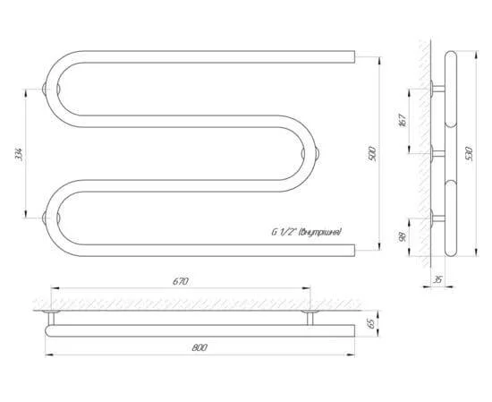 Рушникосушарка Laris Змеевик 30 РС3 800 х 500