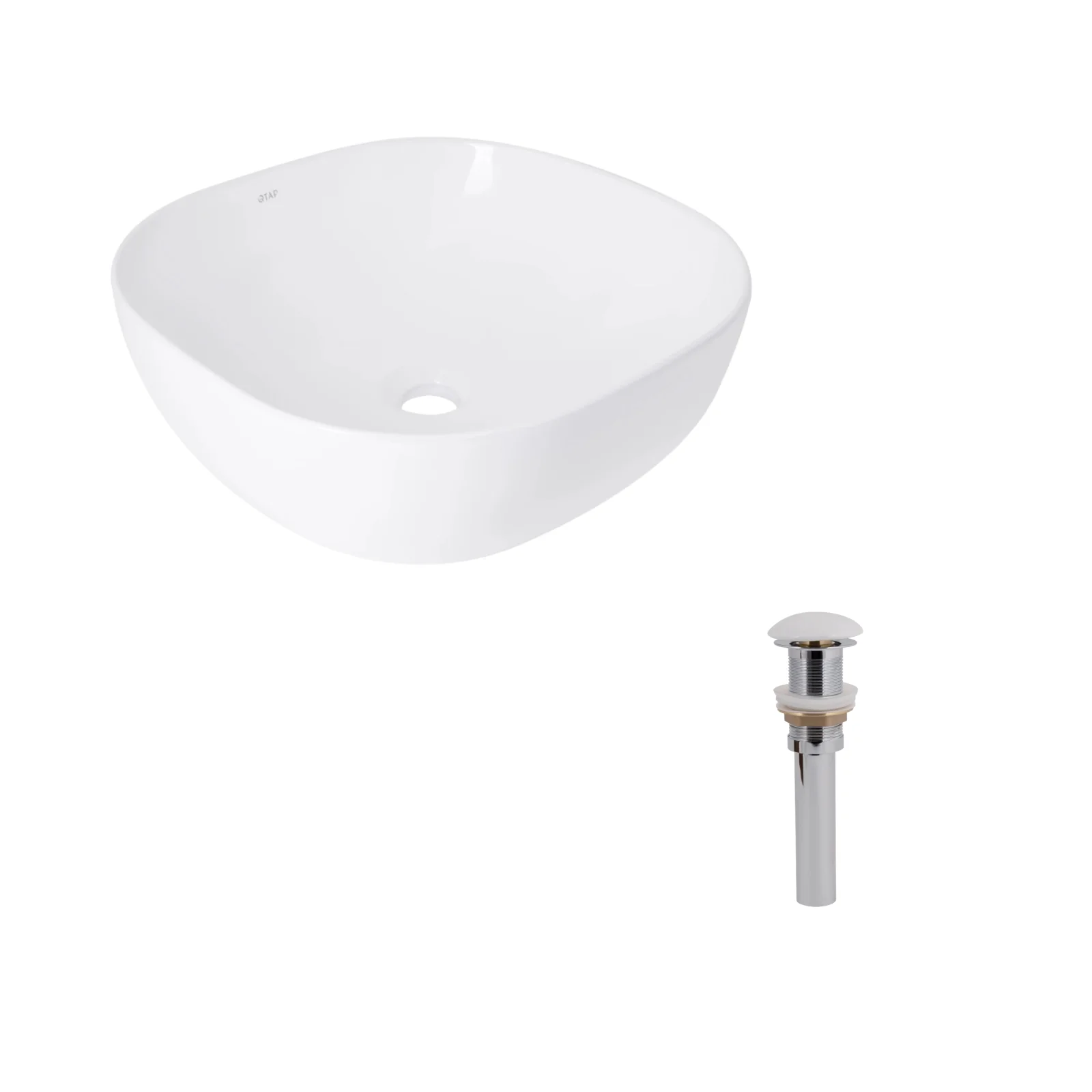 Раковина накладная Qtap Kolibri 400x400x140 мм, White, квадратная с донным клапаном Pop-up PU02