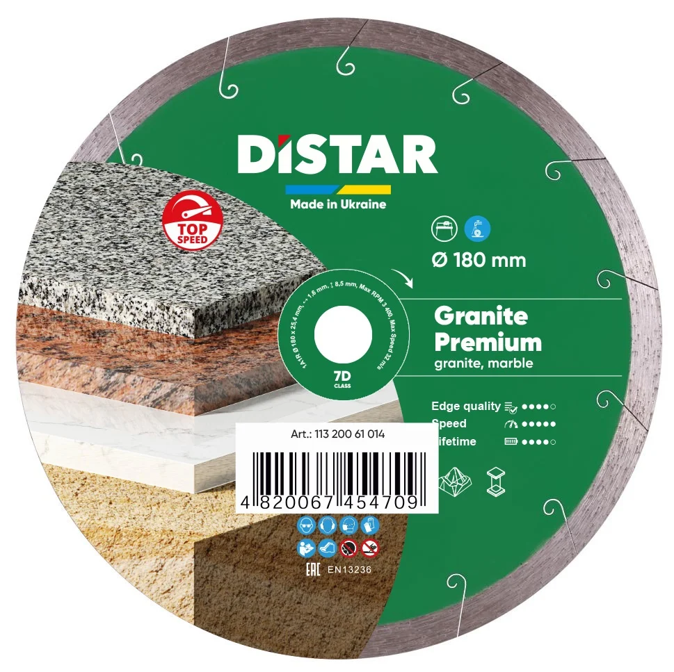 Круг алмазний відрізний 1A1R 180 Granite Premium Distar 11320061014