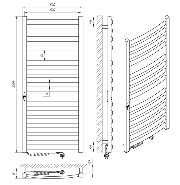 Рушникосушка Електрична Laris Атлант Преміум ЧК14 500 х 1200
