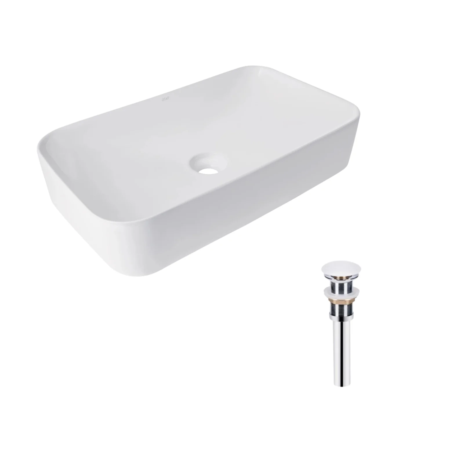 Раковина накладная прямоугольная Qtap Tern 610x350x135 мм WHITE с донным клапаном PU02