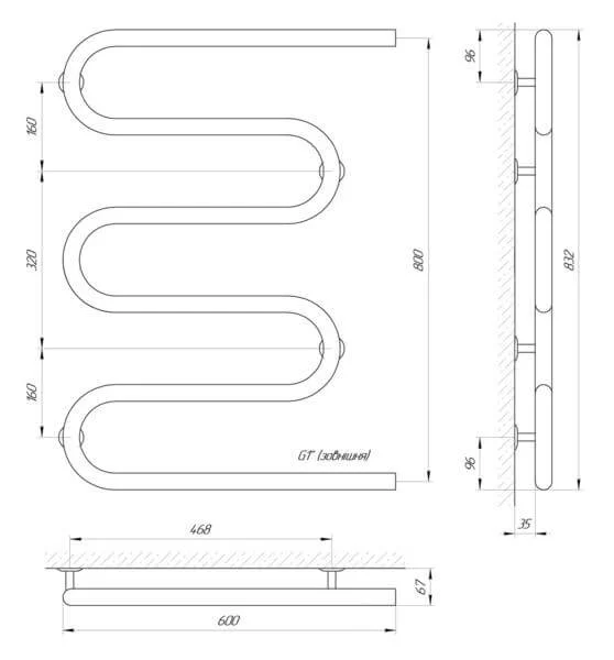 Рушникосушка Laris Змійовик 32 РС5 600 х 800