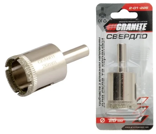 Свердло трубчасте з алмазним напиленням для скла та кераміки Ø 26 мм Granite (2-01-226)