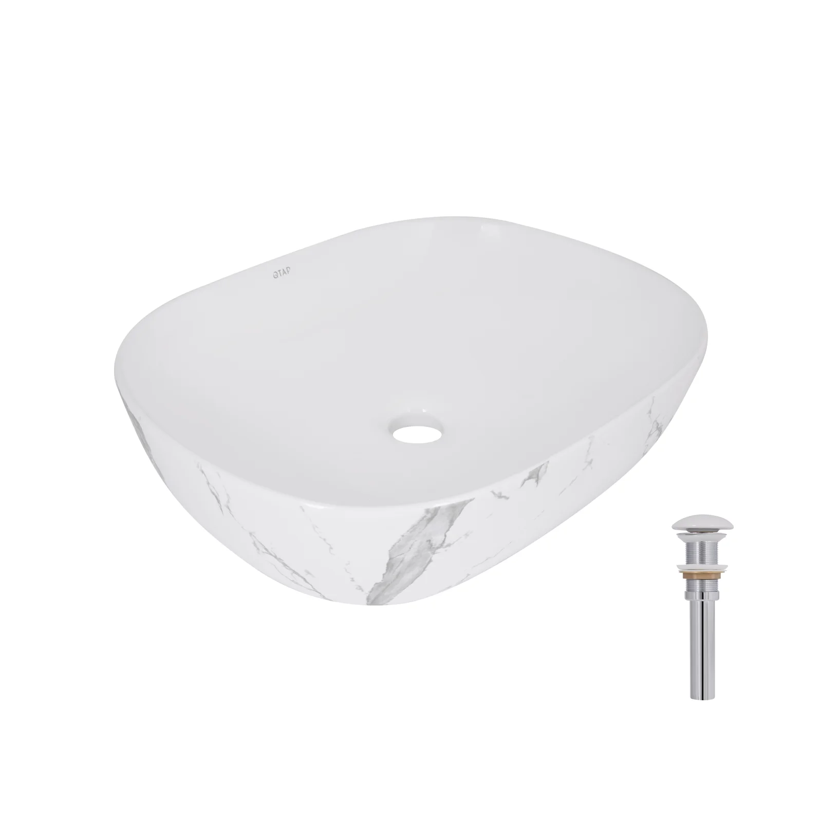Раковина Qtap Aquarius 470x380x120 с донным клапаном Мрамор