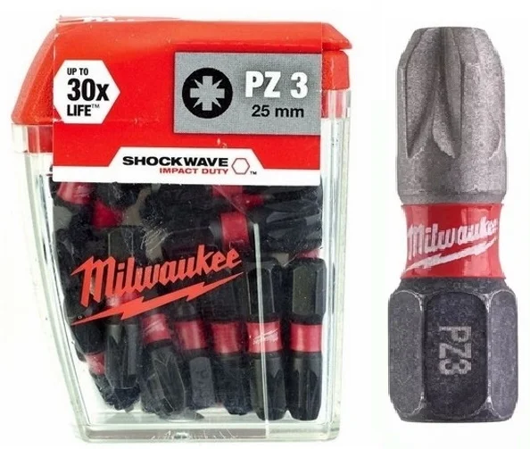 Біта Milwaukee Shockwave 1/4" L25мм PZ3 (25шт) (4932430869)