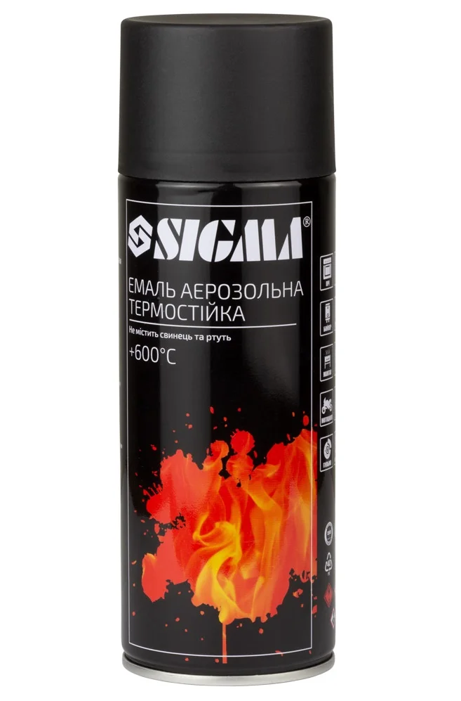 Емаль аерозольна акрилова термостійка +600°C RAL 9005 Чорний матова 400мл Sigma 2736041