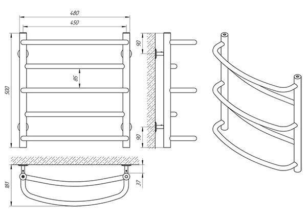 Рушникосушка Laris Євромікс П5 450 х 500