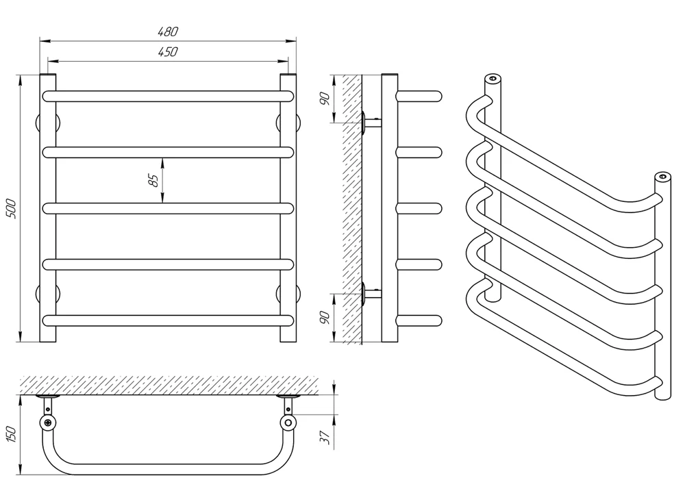 Рушникосушка Laris Стандарт П5 450 x 500