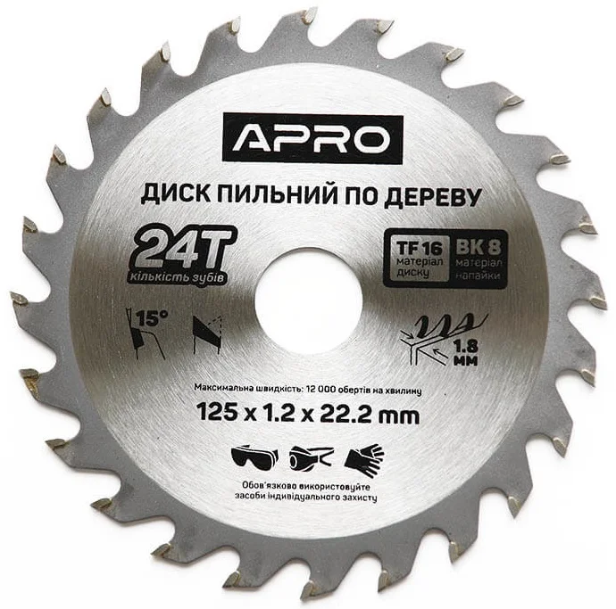 Диск пильний по дереву 125х22,2х24Т APRO (830101)