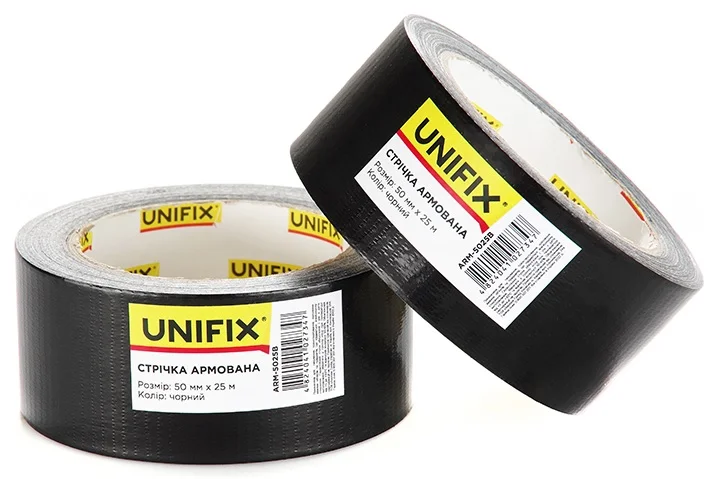 Стрічка клейка армована 25 м 50 мм 150 мкм Unifix Чорний (ARM-5025B)