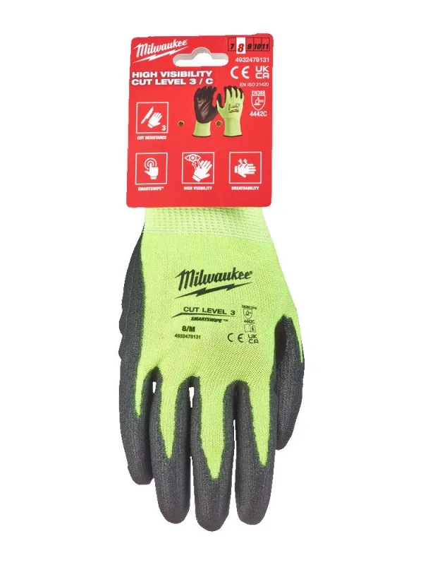 Рукавиці Milwaukee Hi-Vis протипорізні 3/C рівня розмір 8