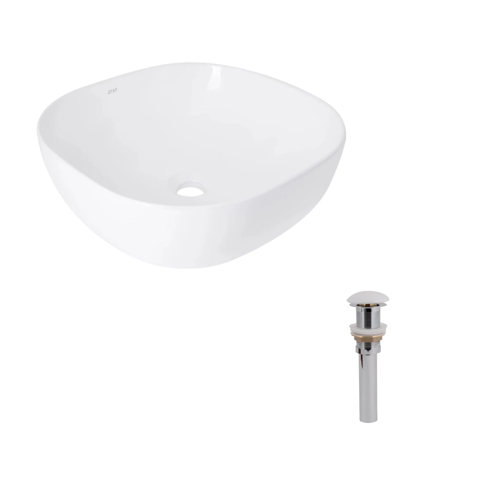 Раковина накладная Qtap Kolibri 425x425x140 мм, White, квадратная с донным клапаном Pop-up PU02
