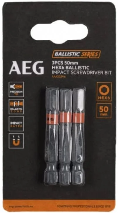 Біта ударна 6-ти гранна (HEX) Н6 1/4" L50мм 3шт AEG AAK503H6 (4932479194)