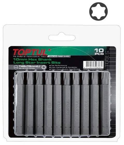 Набір біт 10мм TORX T40 L=75мм 10 од. Toptul (FSEB1240G)