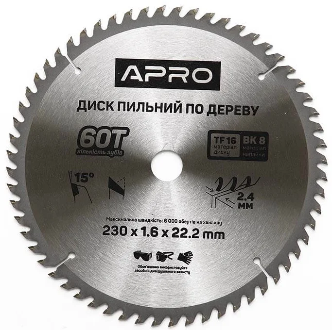 Диск пильний до дерева 230х22,2х60T APRO (830200)
