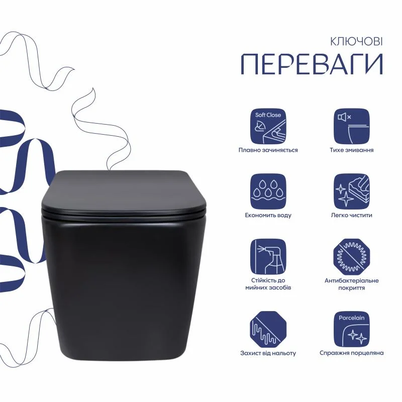 Унітаз підвісний Qtap Tern New Ultra Quiet QT17332303ASMB Чорний (Soft-close) - фото 3