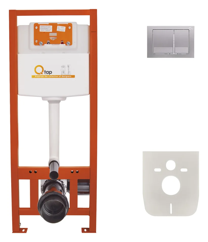 Инсталляция для унитаза Qtap Nest ST 4 в 1 (Клавиша смыва 150x220x13 мм, Satin, квадратная)