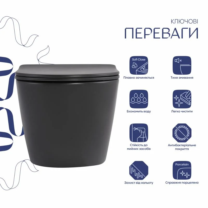 Унітаз підвісний Qtap Robin Ultra Quiet QTROB26AN48995 Антрацит (Slim, Duroplast, Soft-close, Quick Release) - фото 3