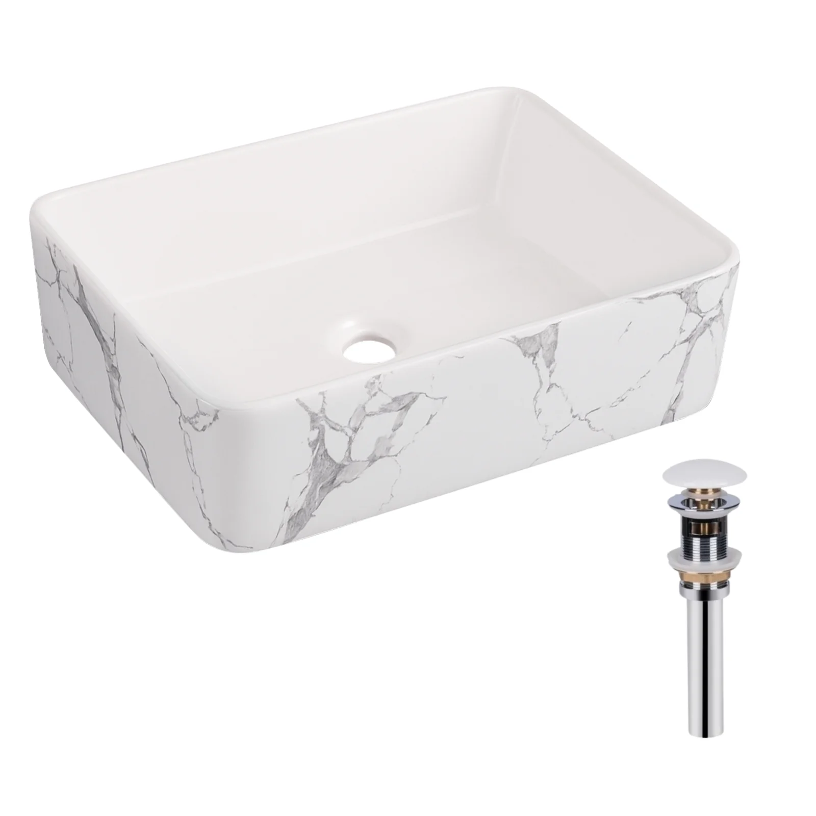 Раковина Qtap Tern 480x370x135 с донным клапаном Мрамор