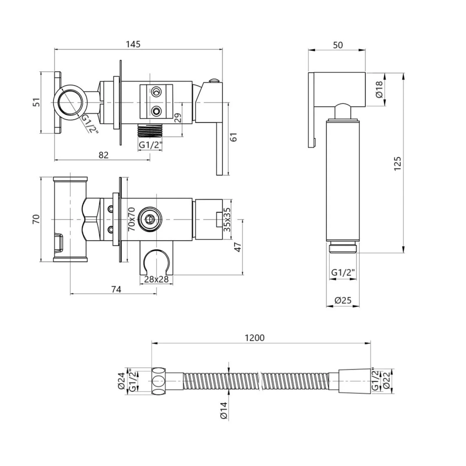 Набір для гігієнічного душу зі змішувачем Qtap Inspai-Varius V00440201 Чорний - фото 2
