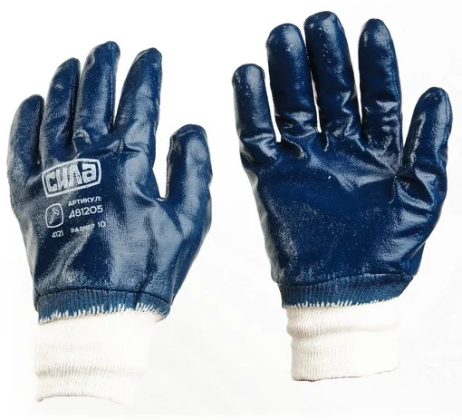 Рукавички з нітриловим покриттям Р10 (синій манжет) Сила (481205)