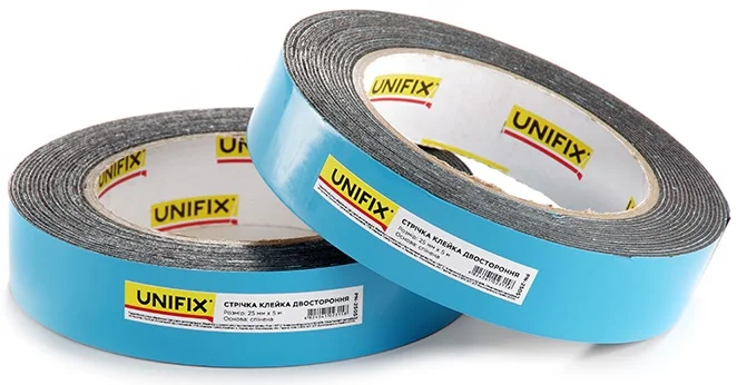 Стрічка клейка двостороння на спіненій основі 5 м 25 мм Unifix Чорна (PN-2505)