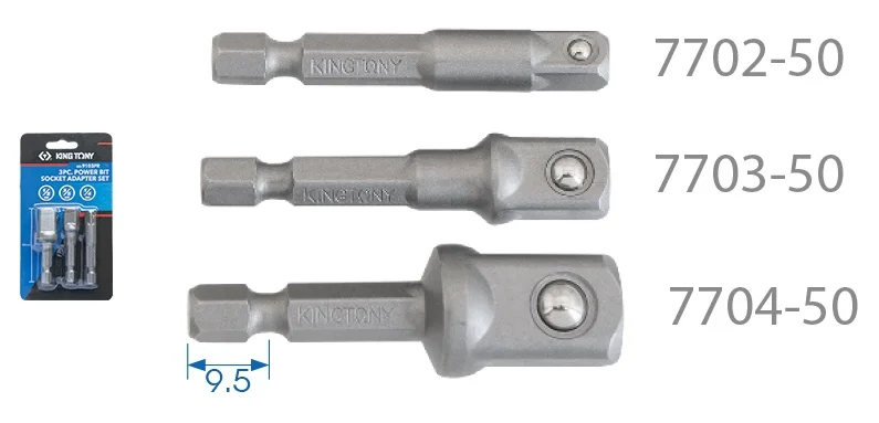 Набір Адаптерів біт King Tony 1/4" > 1/4" & 3/8" & 1/2" L50мм 9103PR