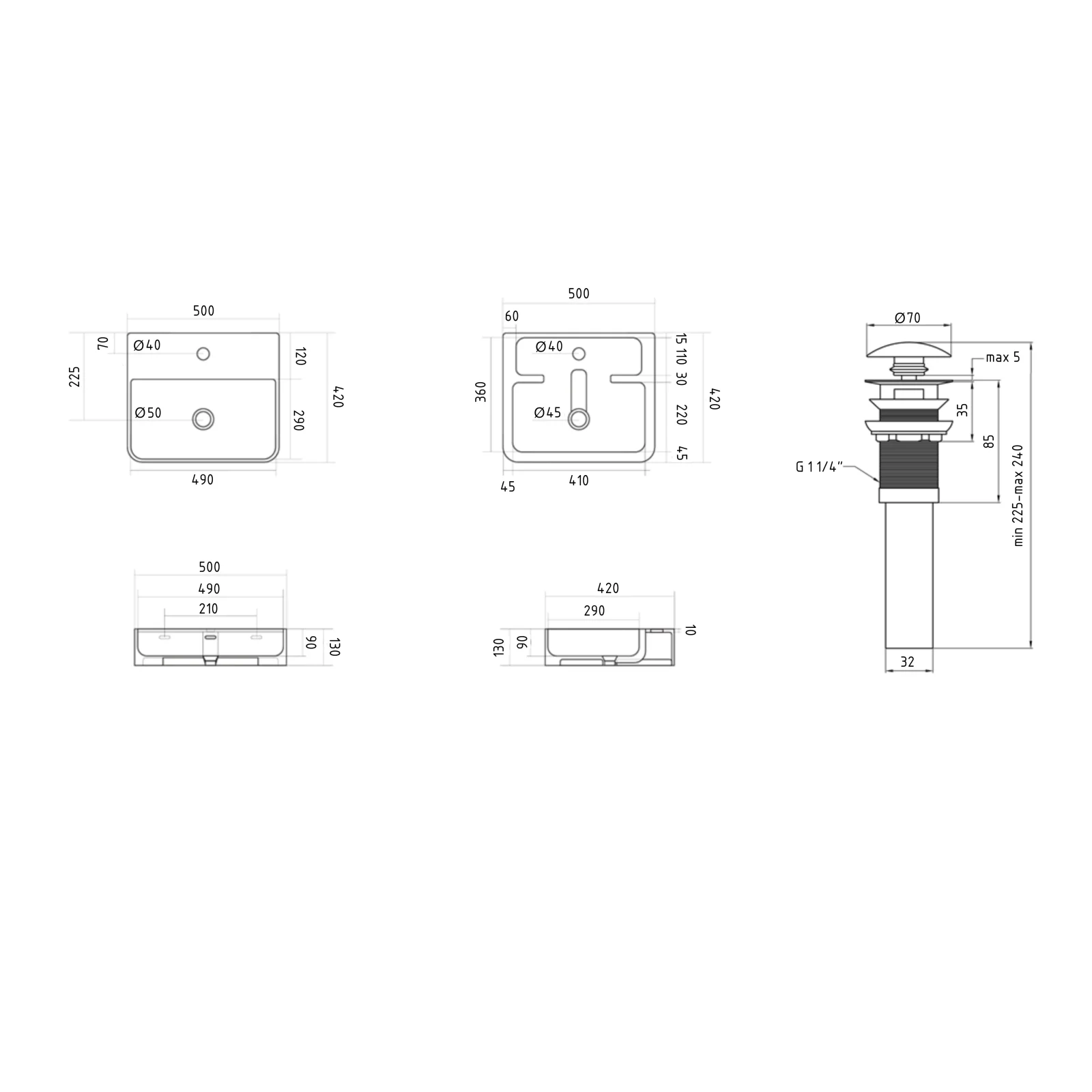 Раковина подвесная прямоугольная Qtap Nando LT 500х420х130 мм White с донным клапаном PU02O - фото 2