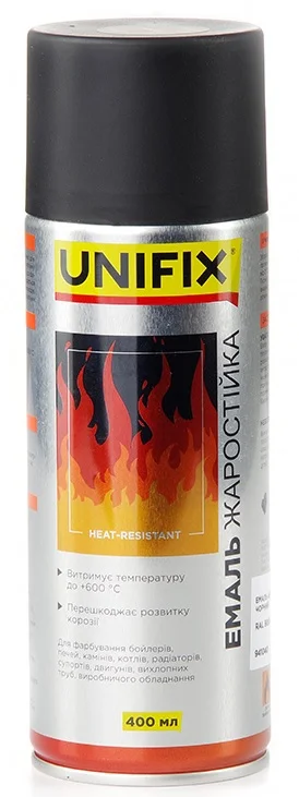 Емаль жаростійка RAL 9005 Чорний 400мл Unifix (941040)
