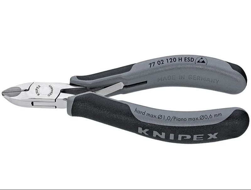Кусачки бокові для електроніки антистатичні із запресованим лезом із твердих сплавів Knipex L=120 мм (77 02 120 H ESD)