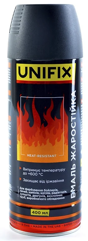 Емаль жаростійка RAL 9005 Чорна матова 400мл Unifix (951070)