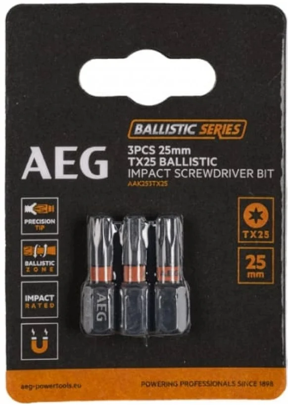 Біта ударна TORX TX25 1/4" L25мм 3шт AEG AAK252TX25 (4932479175)