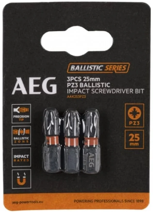Біта ударна PZ3 1/4" L25мм 3шт AEG AAK252PZ3 (4932479172)