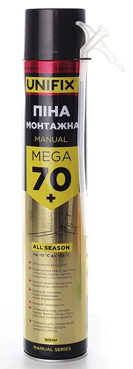 Піна монтажна ручна всесезонна MEGA 70л+ 870мл Unifix (951247)