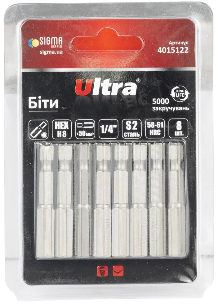 Біта 1/4" L50мм HEX Н8 (8 шт.) Ultra (4015122)