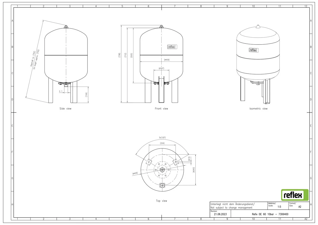 Гидроаккумулирующий бак Reflex Refix DE 60/10 (7306400) - фото 2