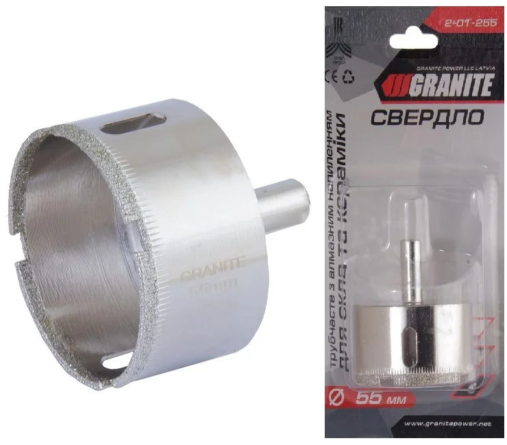 Свердло трубчасте з алмазним напиленням для скла та кераміки Ø 55 мм Granite (2-01-255)