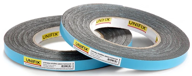 Стрічка клейка двостороння на спіненій основі 10 м 12 мм Unifix Чорна (PN-1210)