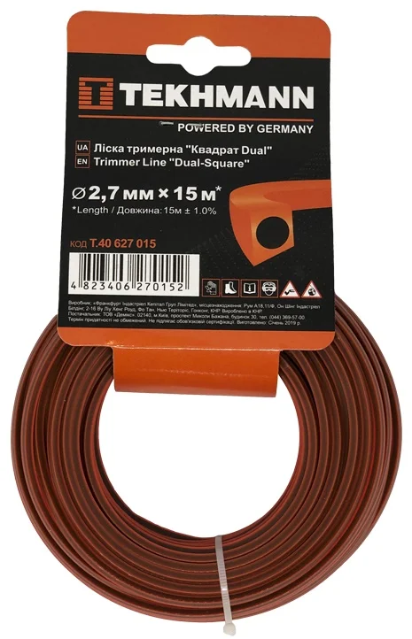 Ліска для тримерів Tekhmann "Квадрат DUAL" (квадрат з кордом) 2.7мм*15м (T.40627015)