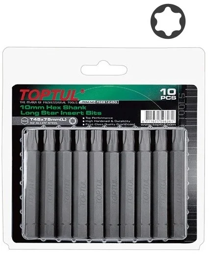 Набір біт 10мм TORX T30 L=75мм 10 од. на блістері Toptul (FSEB1230G)