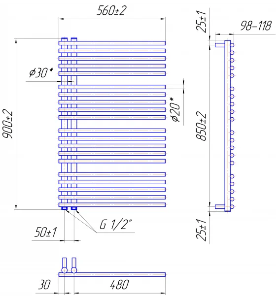 Рушникосушарка Mario Преміум Марсель 900 х 560 (нерж)