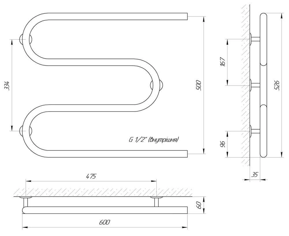 Рушникосушка Laris Змійка 25 РС3 600 х 500 1/2"