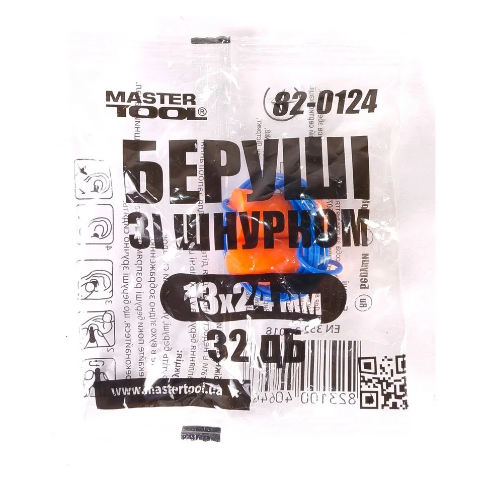 Беруші MasterTool зі шнурком 13х24 мм (82-0124)