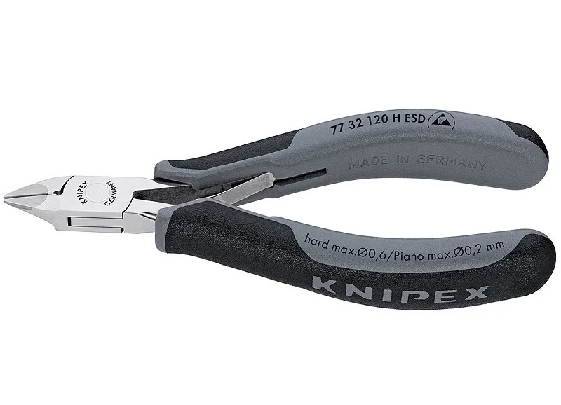 Кусачки бічні для електроніки антистатичні з запресованим лезом з твердих сплавів Knipex L=120 мм (77 32 120 H ESD)