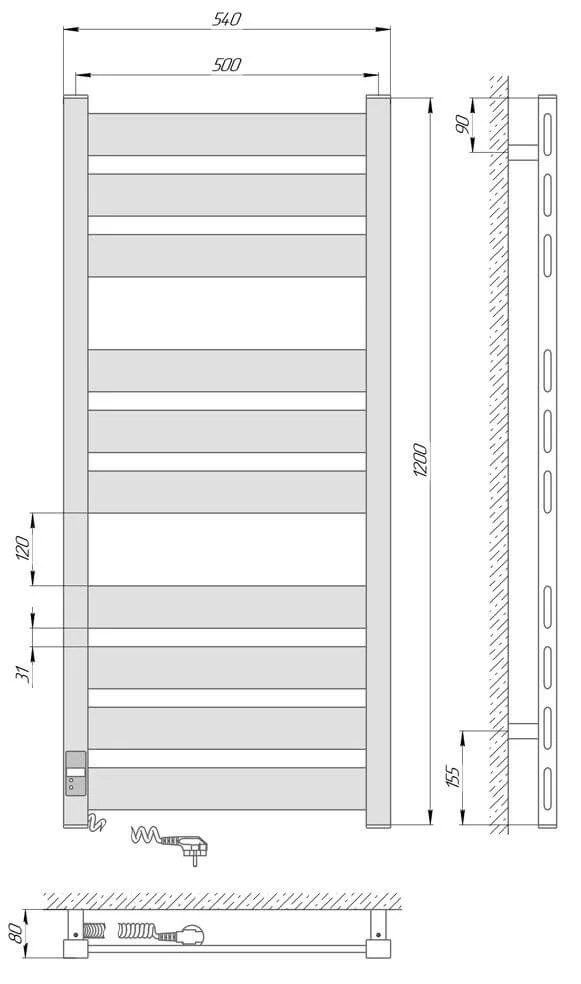 Рушникосушка електрична Laris Гефест Преміум ЧК10 500 х 1200