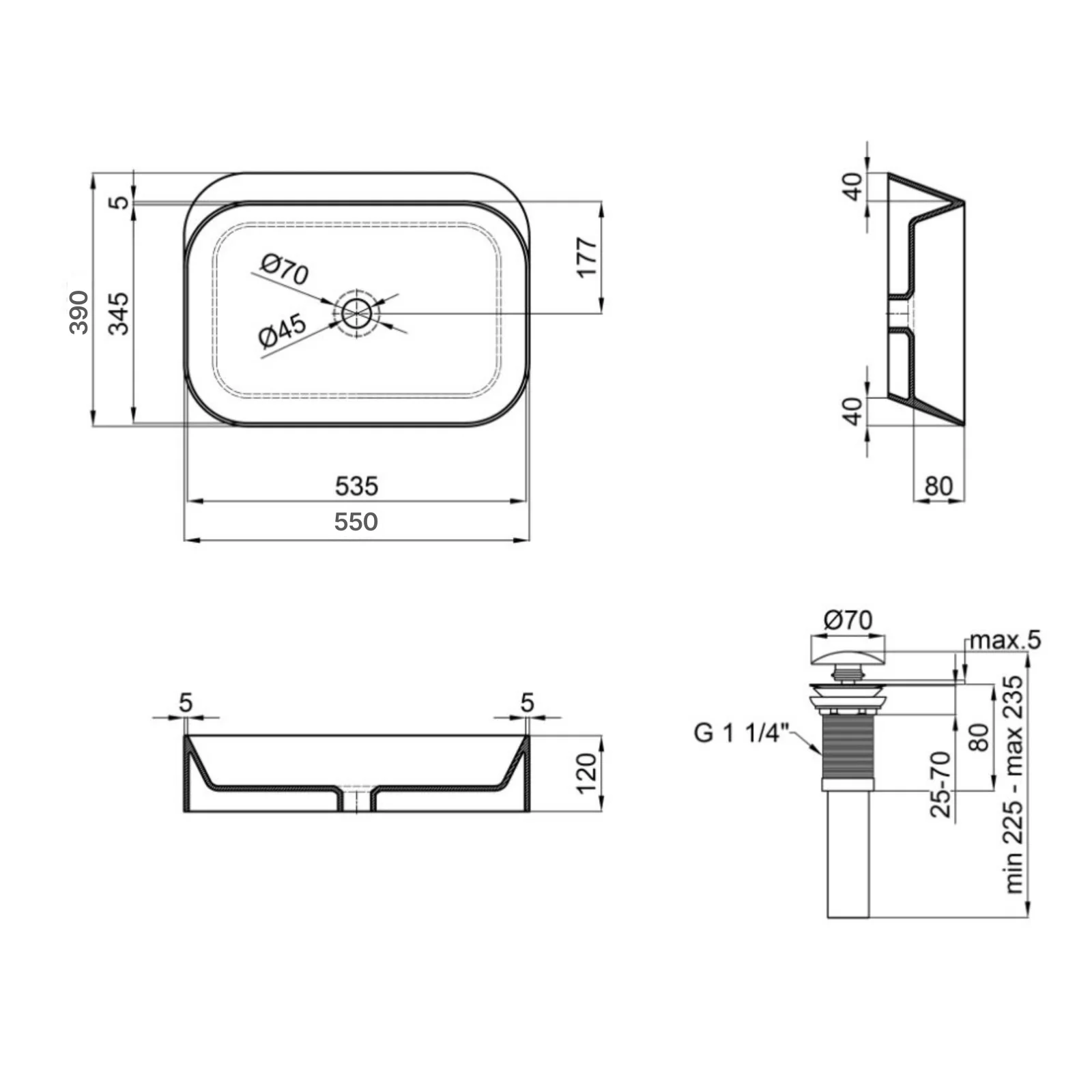 Раковина накладная прямоугольная Qtap Scorpio 550х390х120 мм Matt Black с донным клапаном PU03 - фото 2