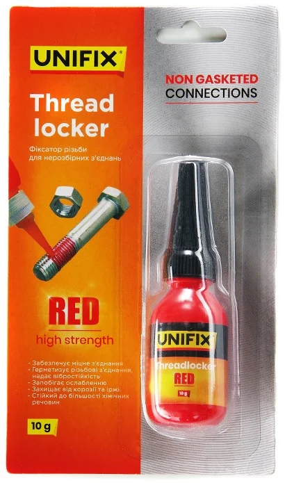 Фіксатор різьби для нерозбірних з'єднань червоний 10 г Unifix (940021)