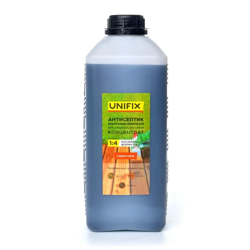 Антисептик ґрунтовка-пропитка концентрат 1:4 для обробки деревини 2 кг (з індикатором) Unifix (951162)